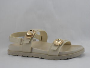 Chinelo Feminino Bege com Fivelas Douradas de Estilo Moderno